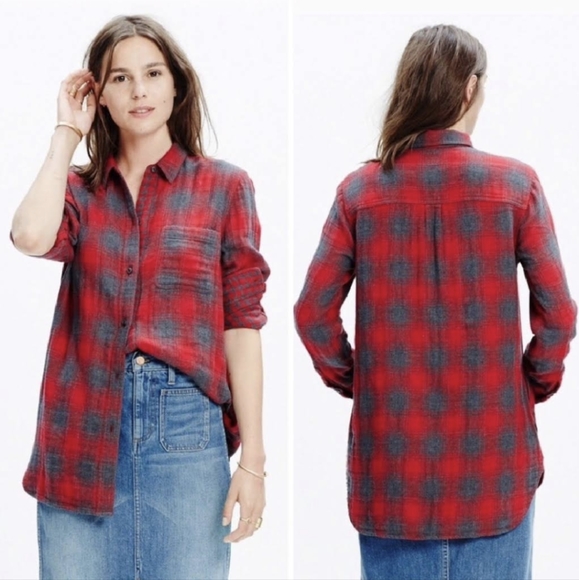 Madewell Ex-Boyfriend Lansing Plaid Button Up Shirt Cotton Red & Black Size XS - Picture 6 of 6